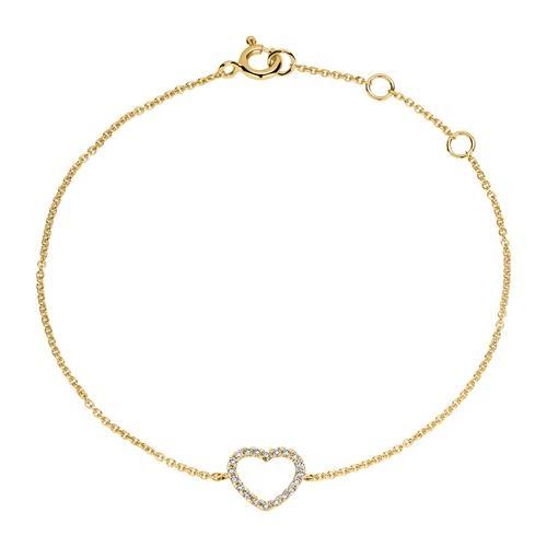 Armbånd 14guld Med Hjerte & Diamanter 0,1117,5 - Armbånd