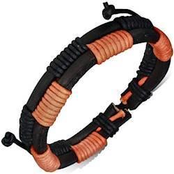 Æderarmbånd i læder med orange bomuldssnor
