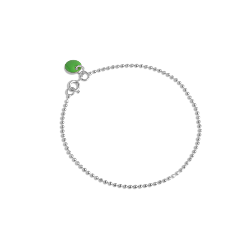 Emalje Armbånd med Grøn Ball Chain i Sterling Sølv