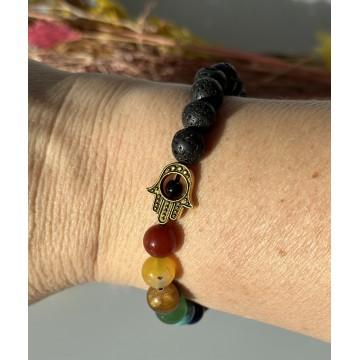 Lavasten Chakra Armbånd med Hamsa - Beskyttelse og Styrke