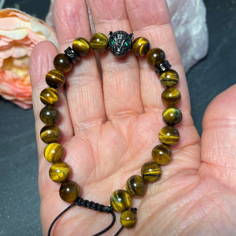 Tigerøje Armbånd Med Leopard Hoved 8mm - Tigerøje Armbånd