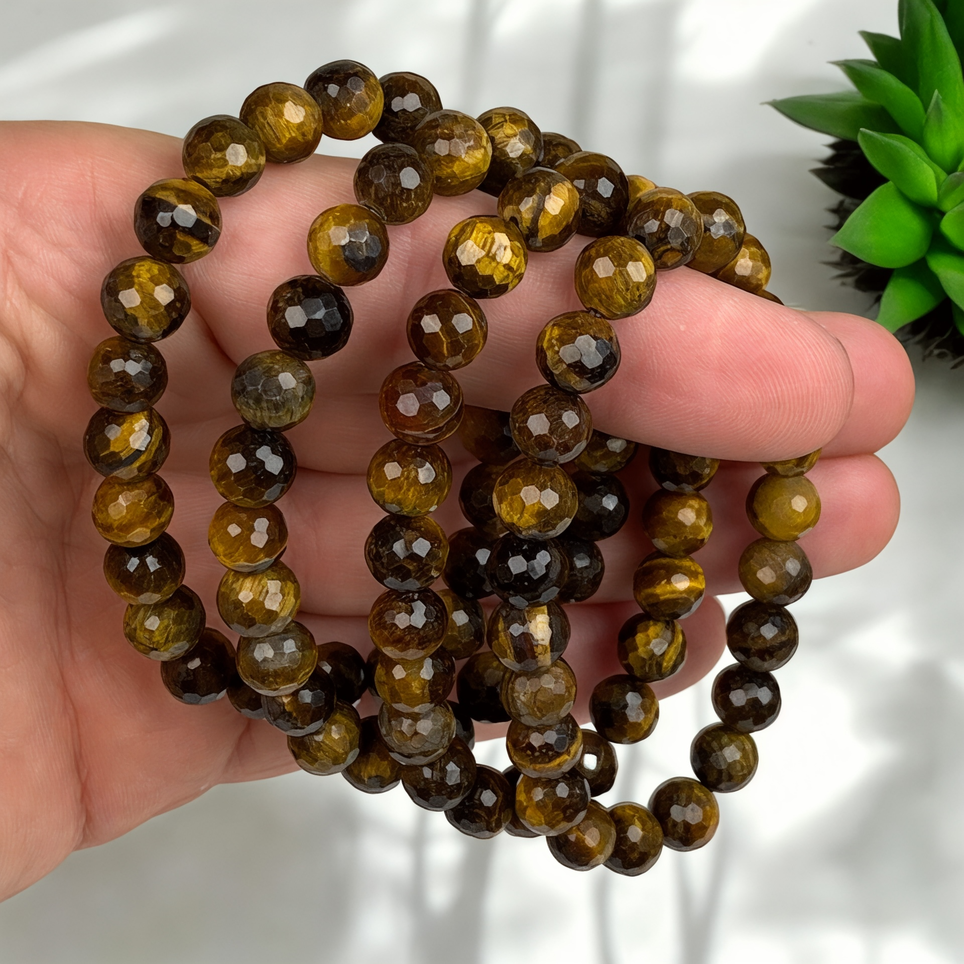 Tigerøje Armbånd 8mm Facetslebet - Tigerøje Armbånd