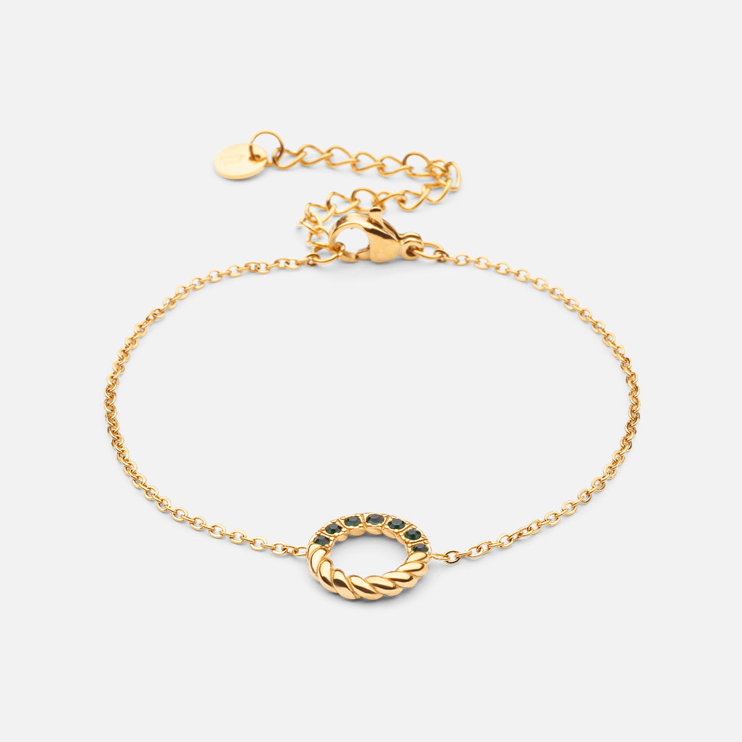 Grøn Twisted Green Zirkon Armbånd 18k Guldbelagt - Josephine Nord Armbånd