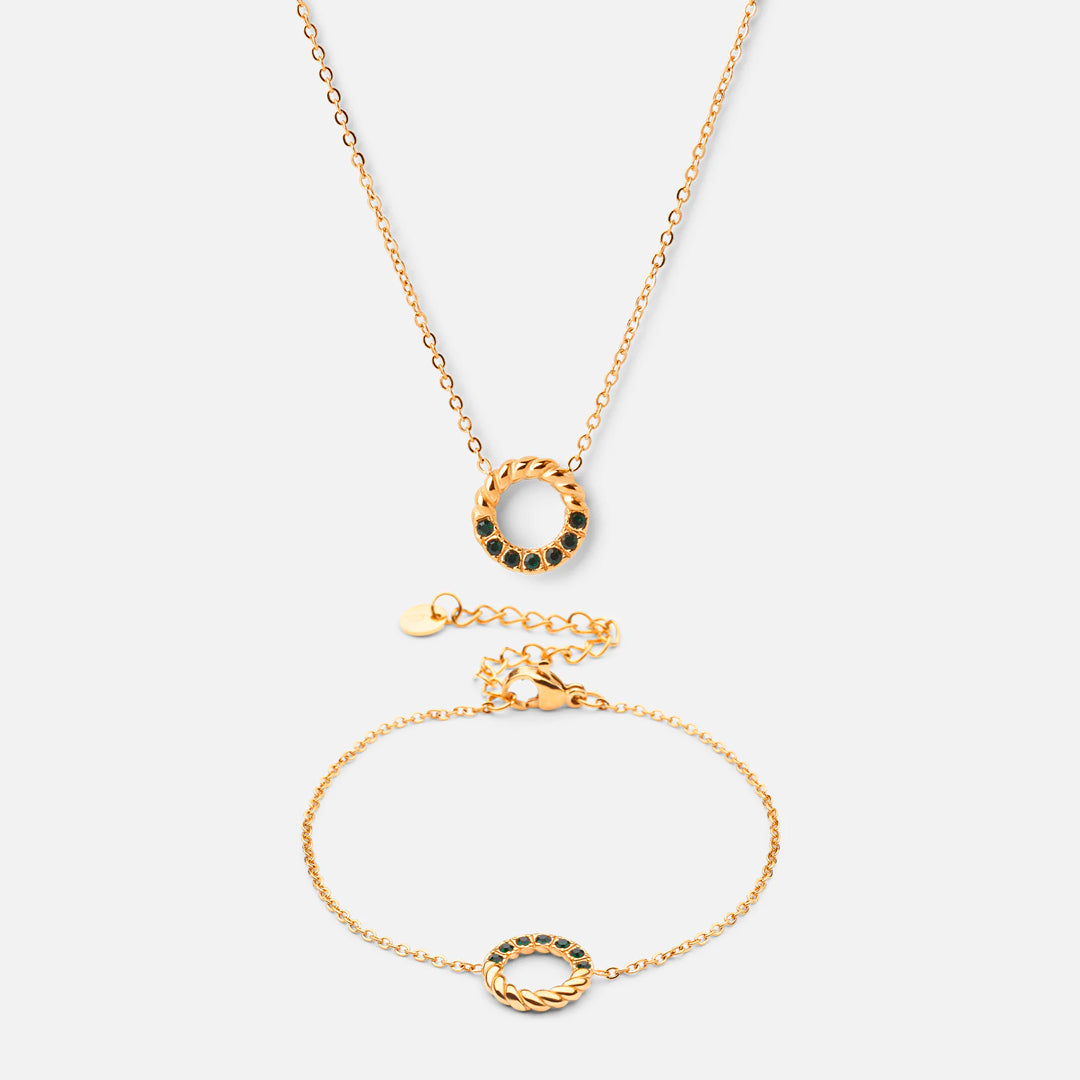 Grøn Twisted Green Zirkon Halskæde Armbånd 18k Guldbelagt - Josephine Nord Armbånd