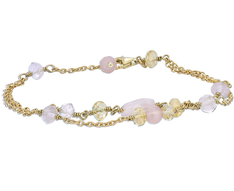 Pink Rabinovich Forgyldt Armbånd Med Rosenkvarts Citrin Calcedon - Rabinovich Armbånd