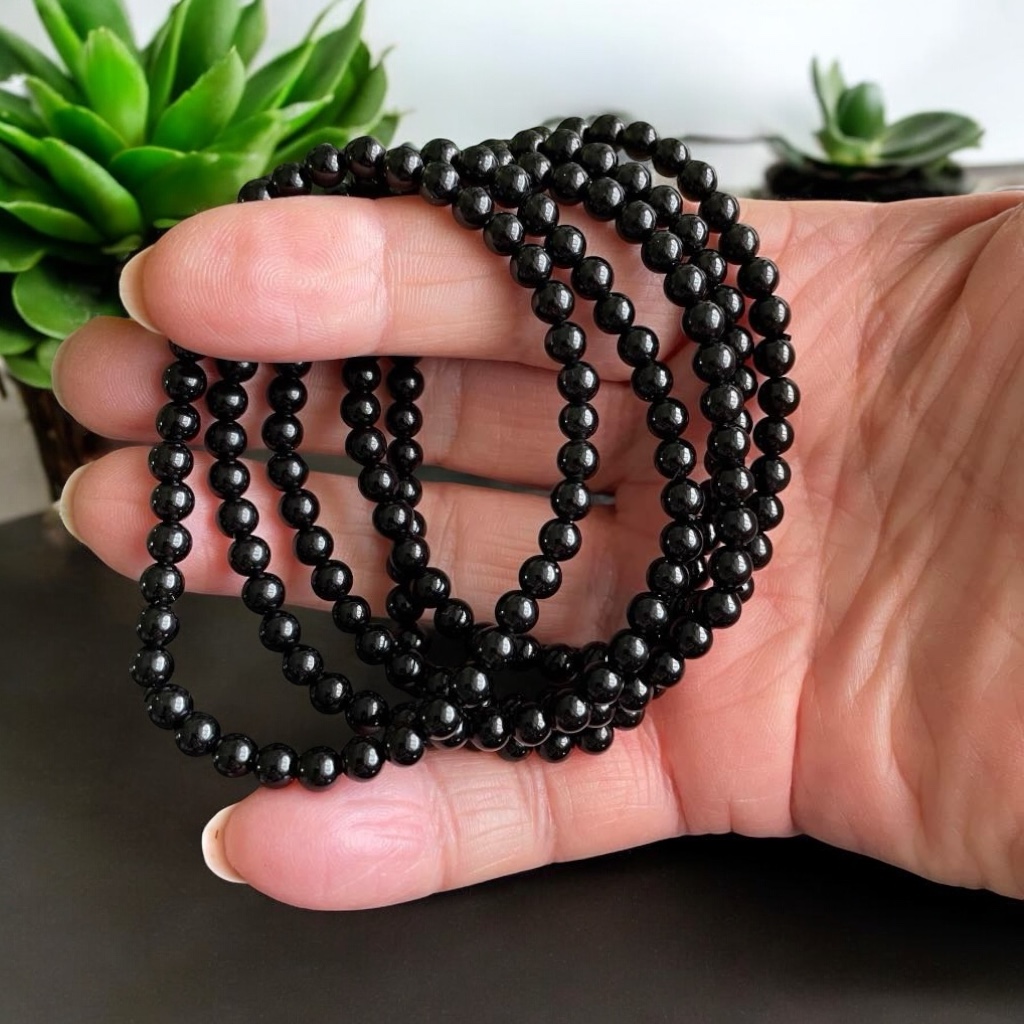 Sort Obsidian Armbånd 4mm - Sort Obsidian Armbånd