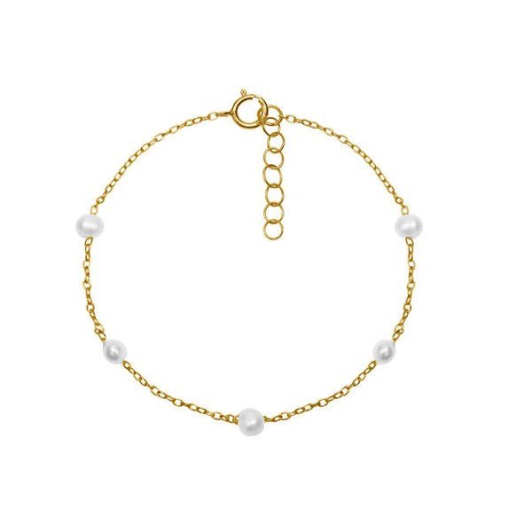 Agnes Perlearmbånd Forgyldt Sølv Med Fem Perler - Merleperle Armbånd  - 5740033000046
