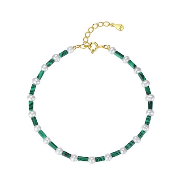 Grøn Luna Armbånd Forgyldt Sølv Med Ne Malakit Perler - Merleperle Armbånd  - 5740033000022