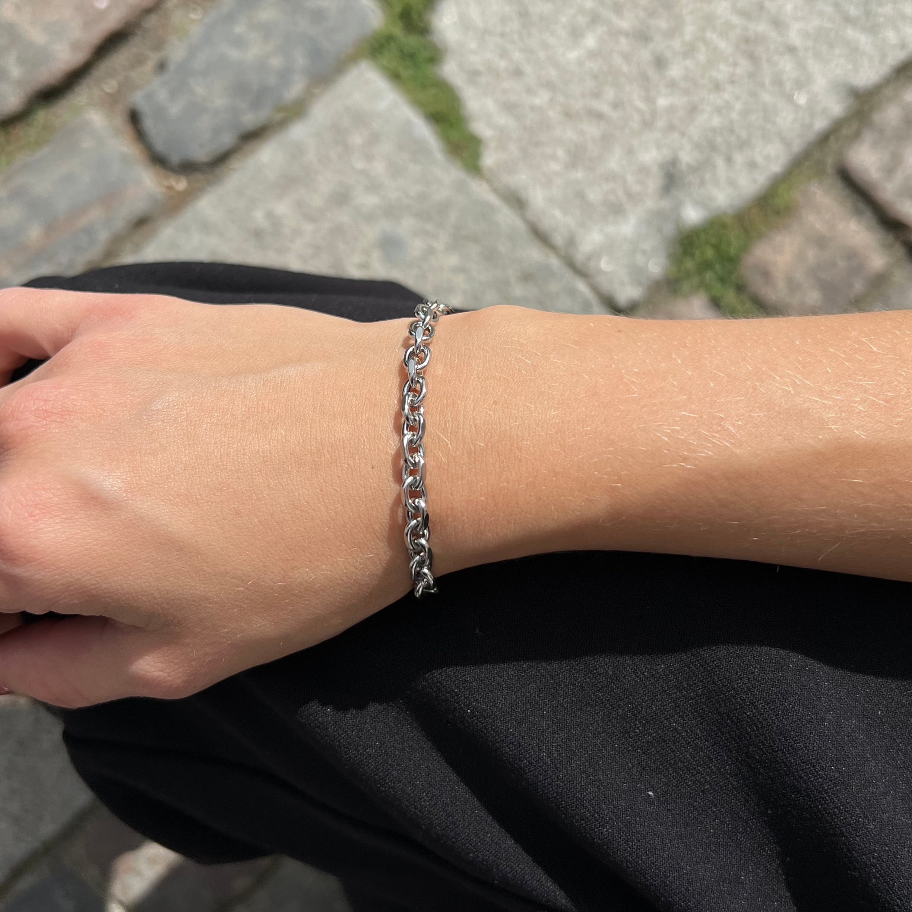 Sølv Armbånd Anker Facet Kæde Stål - Blt Armbånd  - 05740034060971