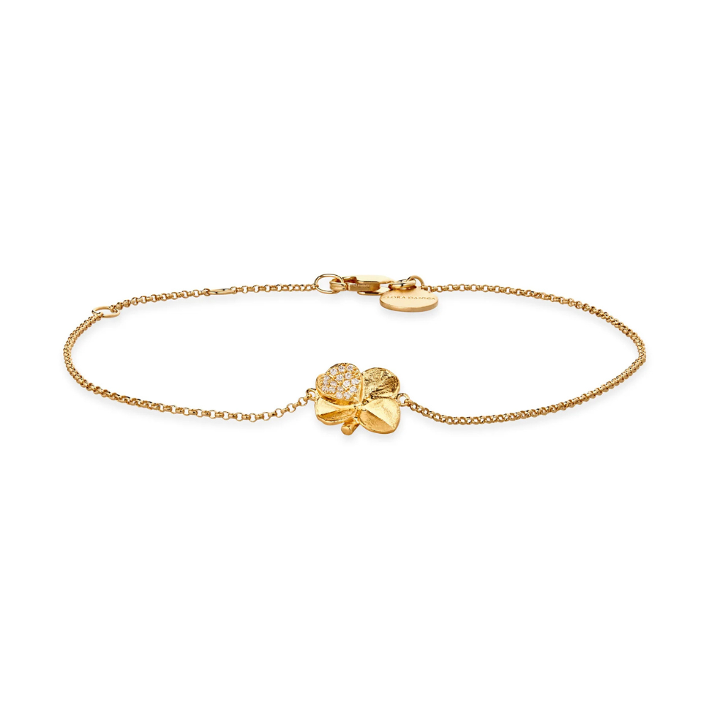 Flora Danica Firkløver Armbånd Forgyldt Med Sten Pav Flc Pave - Flora Danica Armbånd