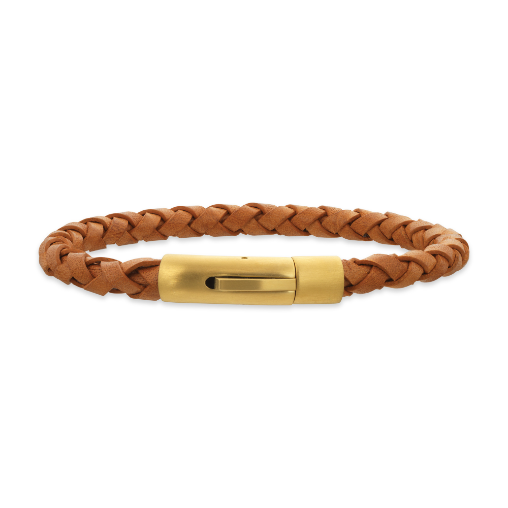 Scrouples Brunt Flettet Læder Armbånd Med Forgyldt Lås 03761a - Scrouples Armbånd