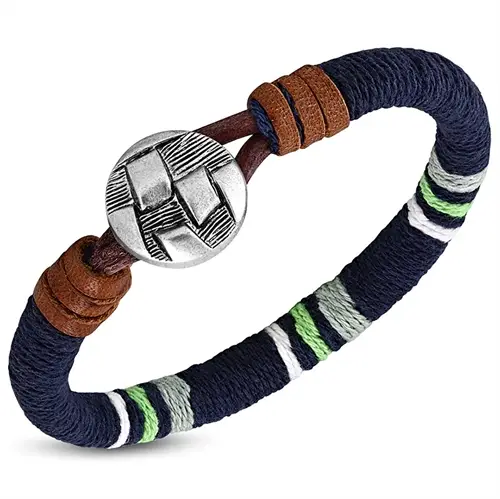 Armbånd Blå Bomuld Læder - Armbånd