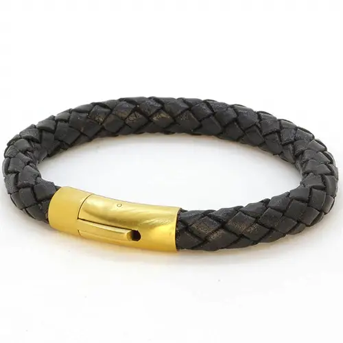 Chart Læderarmbånd Sort Forgyldt - Armbånd