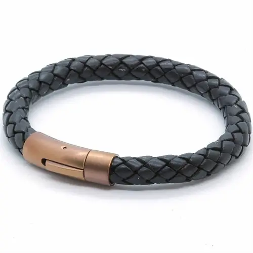 Mens Chart Læderarmbånd Sort Bronze - Armbånd