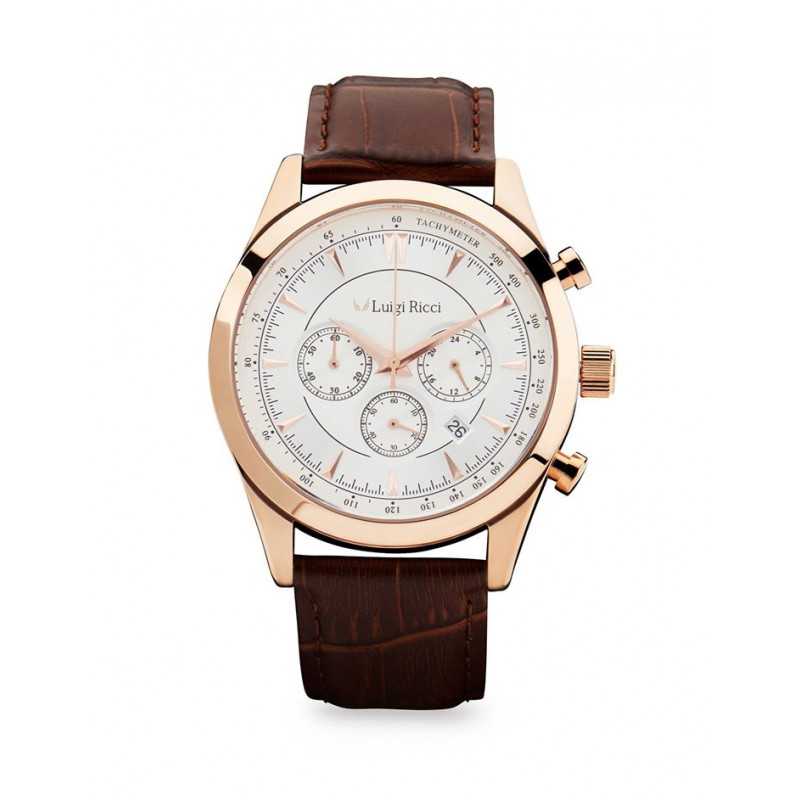 Rosa Luigi Ricci Eleganza X10 Chronograph Armbånds Til Mænd & Herrer Med Guld Læder Rem - Opalsmykker.dk Armbånd