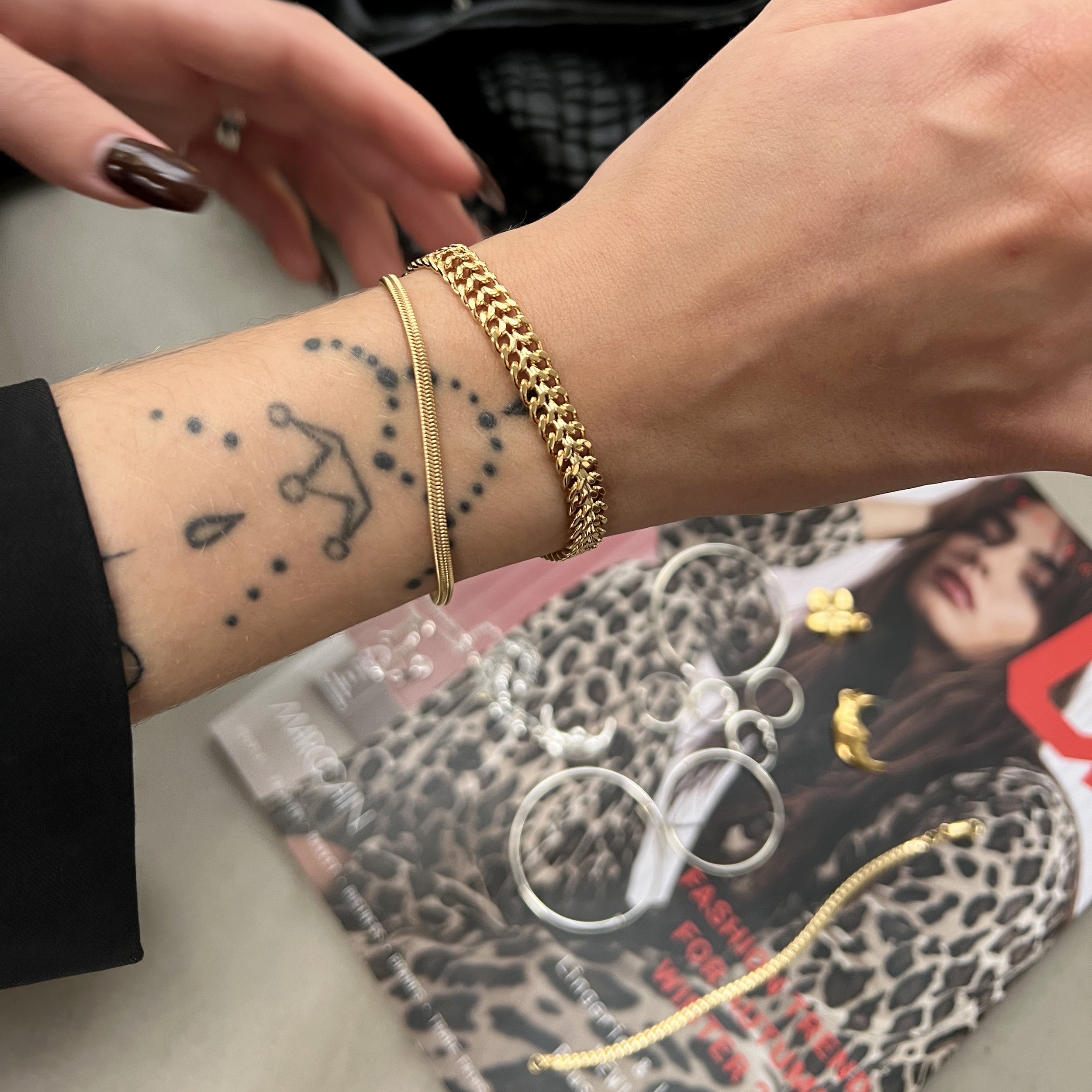 Guld Armbånd Dobbelt Panser Facet Kæde Forgyldt Messing - Spain Armbånd  - 05740034091098