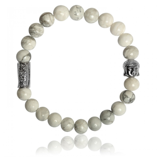 Howlite Krystal Armbånd Med Lille Buddha - Armbånd